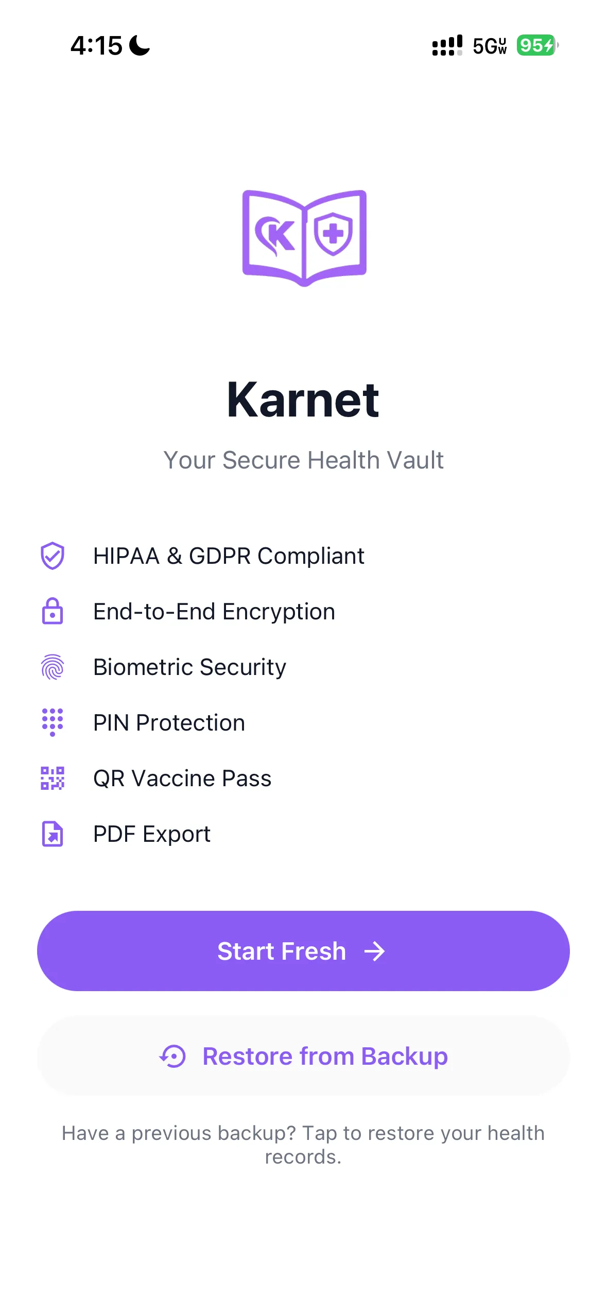 Security setup on first launch