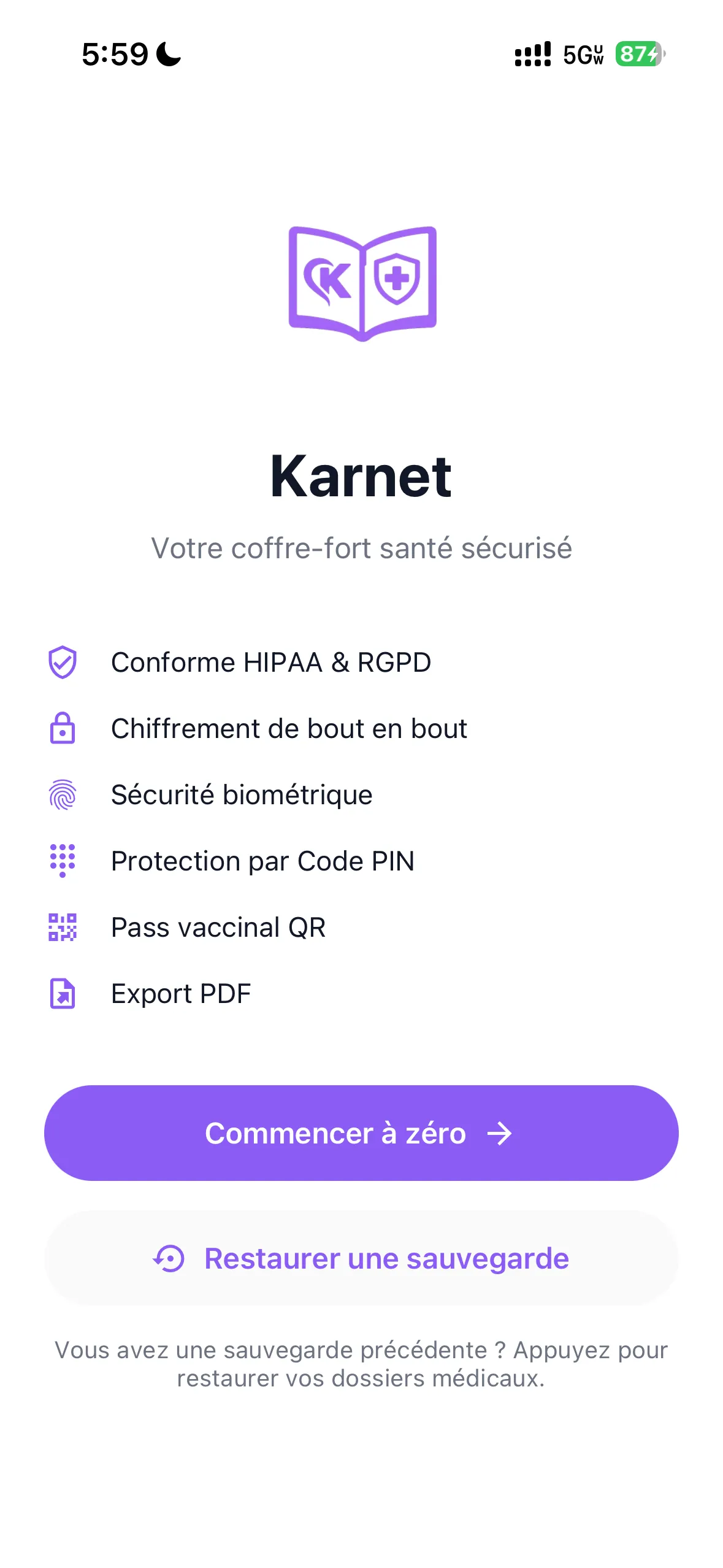 Configuration de sécurité au premier lancement